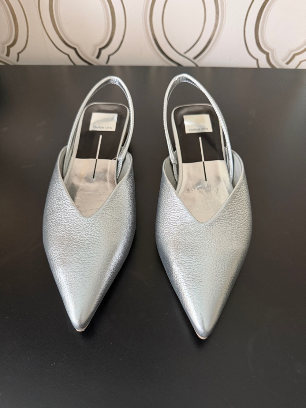 Dolce Vita Metallic Silver Pointed Slingback Mules